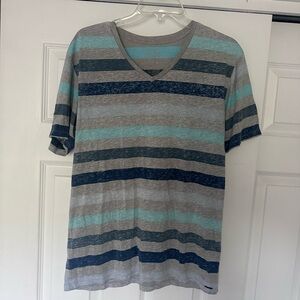 On the Byas Gray and Blue Short Sleeve V-Neck T-Shirt